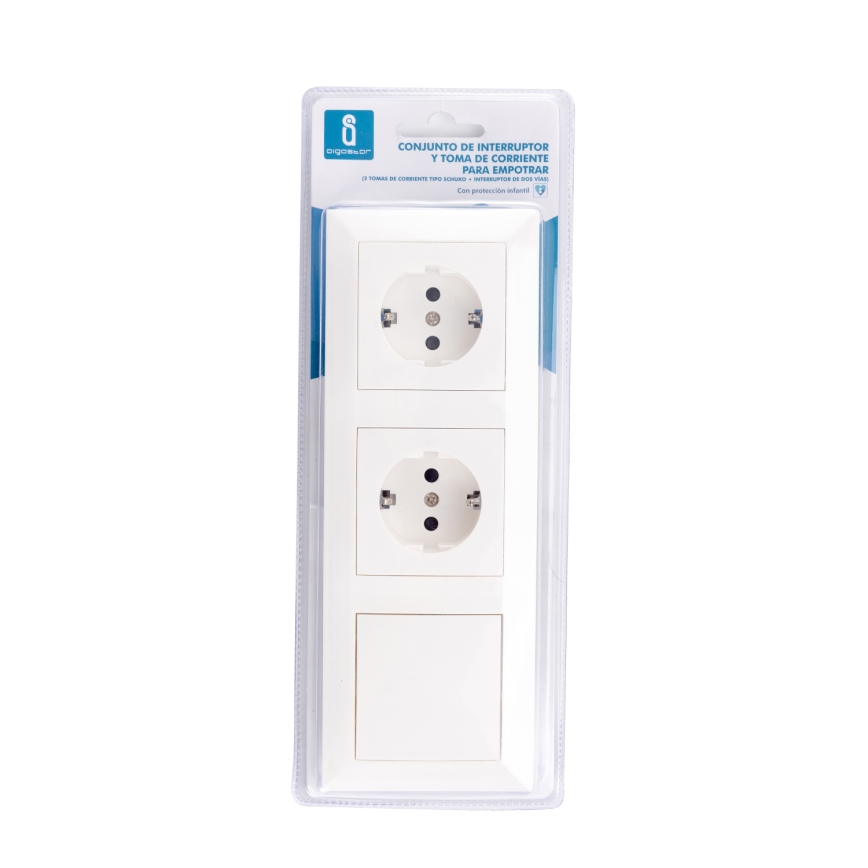 Aigostar - KOMPLEKTAS 2x Namų kištukinis lizdas su jungikliu 2x16A/250V