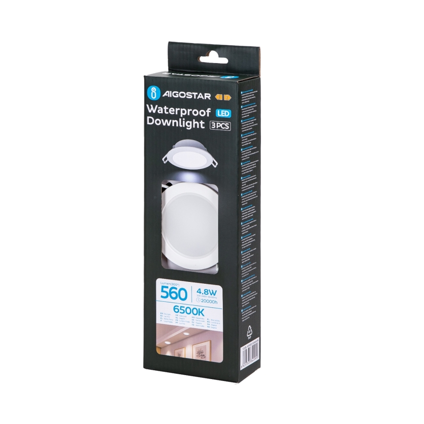 Aigostar - Komplektas 3 vnt. LED įleidžiamų vonios šviestuvų LED/4,8W/230V IP65, baltos