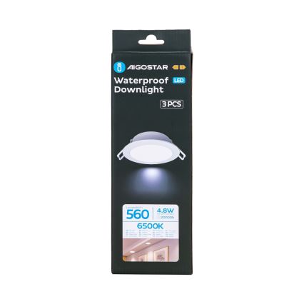 Aigostar - Komplektas 3 vnt. LED įleidžiamų vonios šviestuvų LED/4,8W/230V IP65, baltos