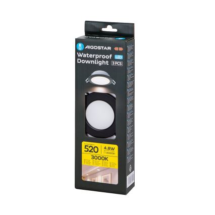 Aigostar - KOMPLEKTAS 3x LED Įleidžiamas lauko šviestuvas LED/4,8W/230V 3000K IP65 juoda