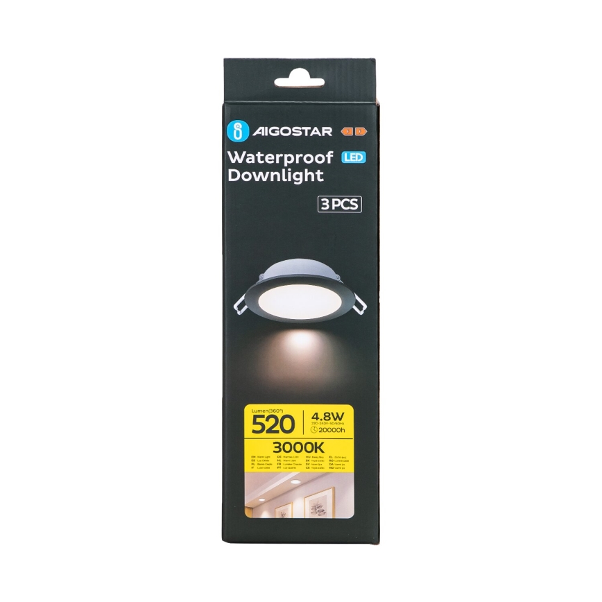 Aigostar - KOMPLEKTAS 3x LED Įleidžiamas lauko šviestuvas LED/4,8W/230V 3000K IP65 juoda