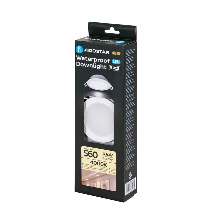 Aigostar - KOMPLEKTAS 3x LED Įleidžiamas lauko šviestuvas LED/4,8W/230V 4000K IP65 balta