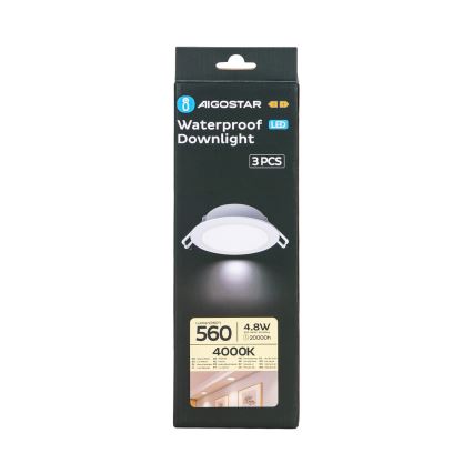 Aigostar - KOMPLEKTAS 3x LED Įleidžiamas lauko šviestuvas LED/4,8W/230V 4000K IP65 balta
