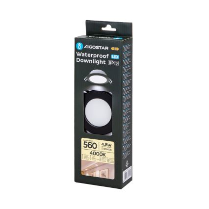 Aigostar - KOMPLEKTAS 3x LED Įleidžiamas lauko šviestuvas LED/4,8W/230V 4000K IP65 juoda