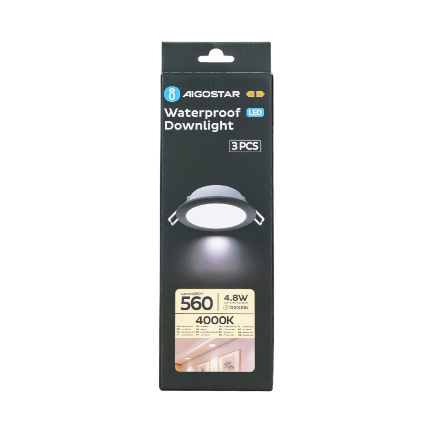 Aigostar - KOMPLEKTAS 3x LED Įleidžiamas lauko šviestuvas LED/4,8W/230V 4000K IP65 juoda