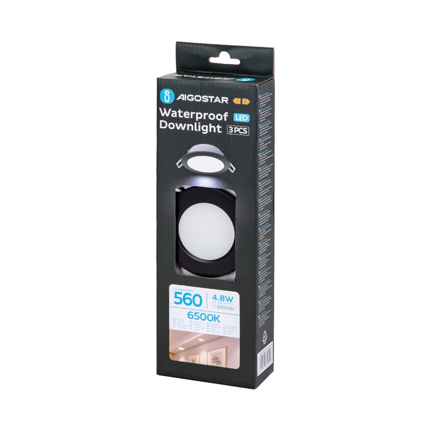 Aigostar - KOMPLEKTAS 3x LED Įleidžiamas lauko šviestuvas LED/4,8W/230V 6500K IP65 juoda