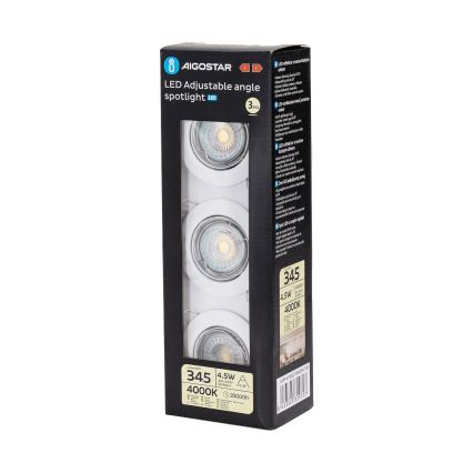 Aigostar - Komplektas 3x LED įleidžiami šviestuvai 1xGU10/4,5W/230V 4000K balti