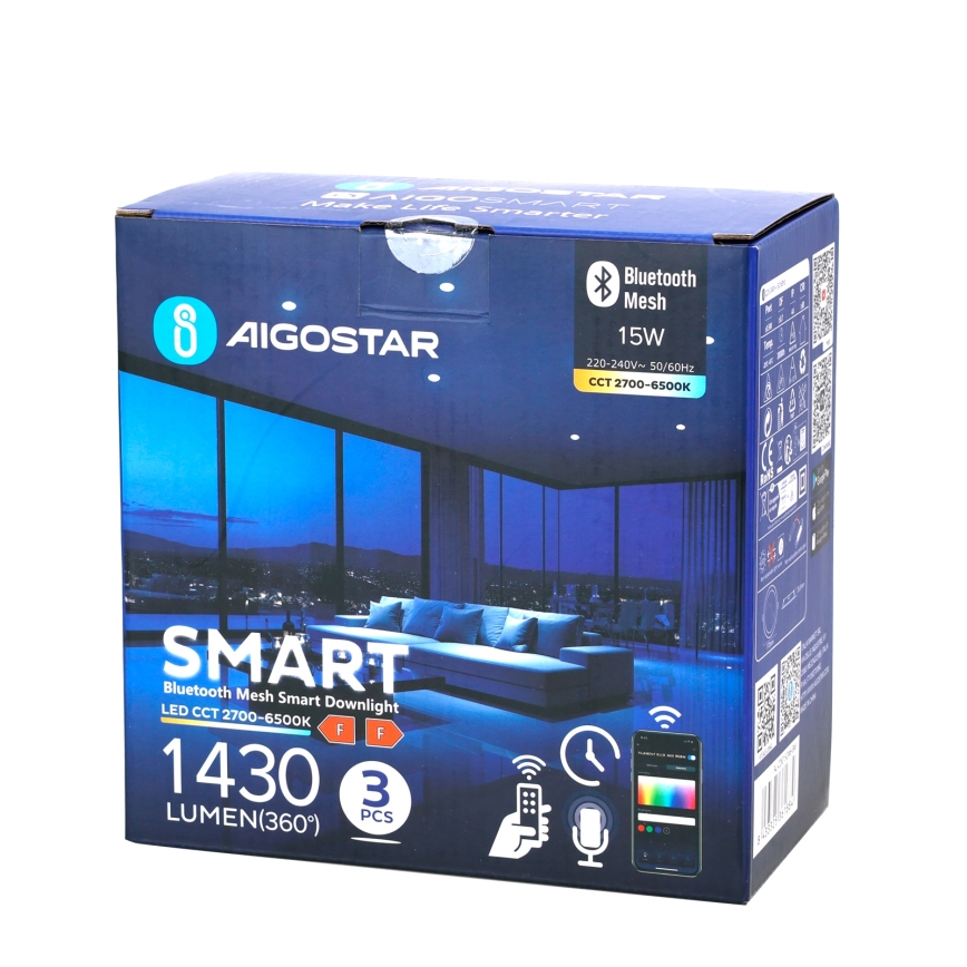 Aigostar - KOMPLEKTAS 3x LED pritemdomas įleidžiamas lubinis šviestuvas MESH LED/15W/230V 2700K-6500K diametras 17cm