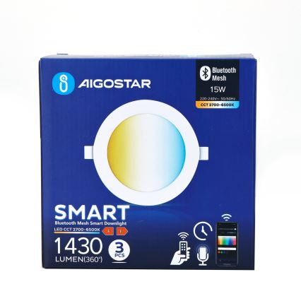 Aigostar - KOMPLEKTAS 3x LED pritemdomas įleidžiamas lubinis šviestuvas MESH LED/15W/230V 2700K-6500K diametras 17cm