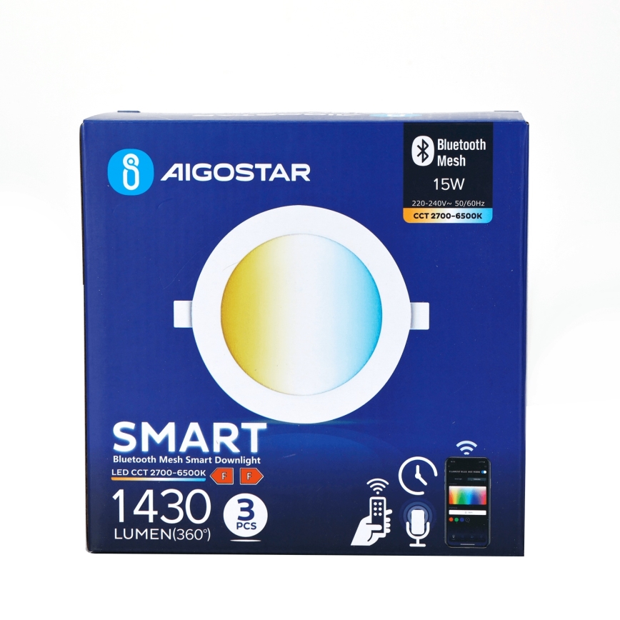 Aigostar - KOMPLEKTAS 3x LED pritemdomas įleidžiamas lubinis šviestuvas MESH LED/15W/230V 2700K-6500K diametras 17cm