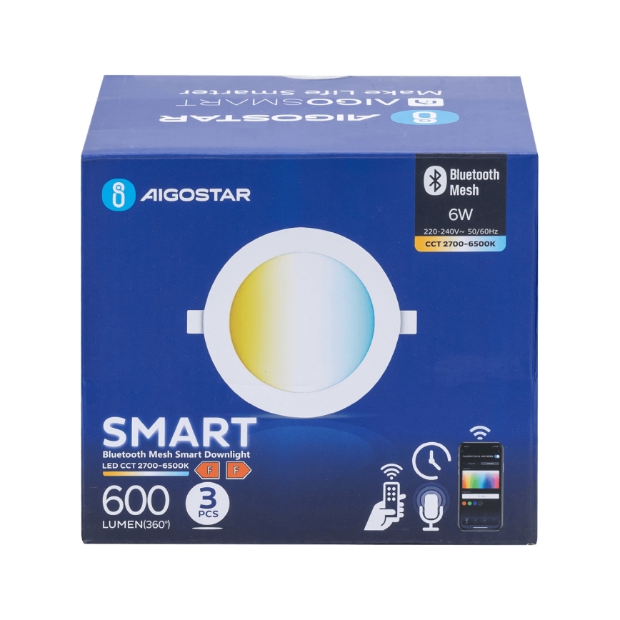 Aigostar - KOMPLEKTAS 3x LED pritemdomas įleidžiamas lubinis šviestuvas MESH LED/6W/230V 2700K-6500K diametras 11,5cm