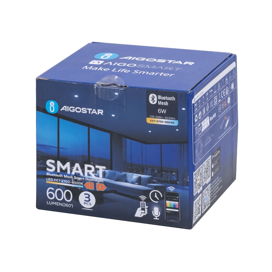 Aigostar - KOMPLEKTAS 3x LED pritemdomas įleidžiamas lubinis šviestuvas MESH LED/6W/230V 2700K-6500K diametras 11,5cm