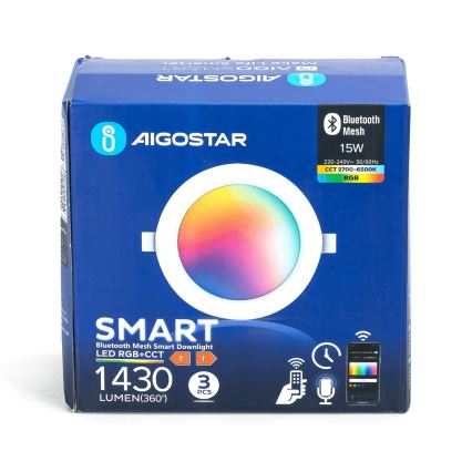 Aigostar - KOMPLEKTAS 3x LED RGB Pritemdomas įleidžiamas lubinis šviestuvas MESH LED/15W/230V 2700K-6500K diametras 17cm