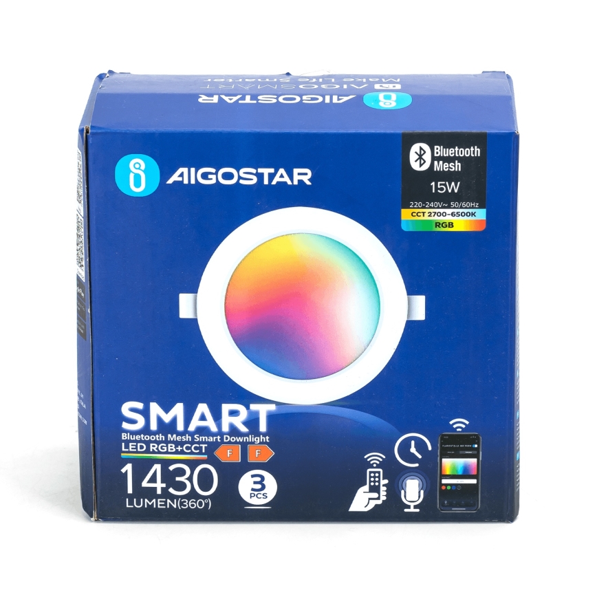 Aigostar - KOMPLEKTAS 3x LED RGB Pritemdomas įleidžiamas lubinis šviestuvas MESH LED/15W/230V 2700K-6500K diametras 17cm