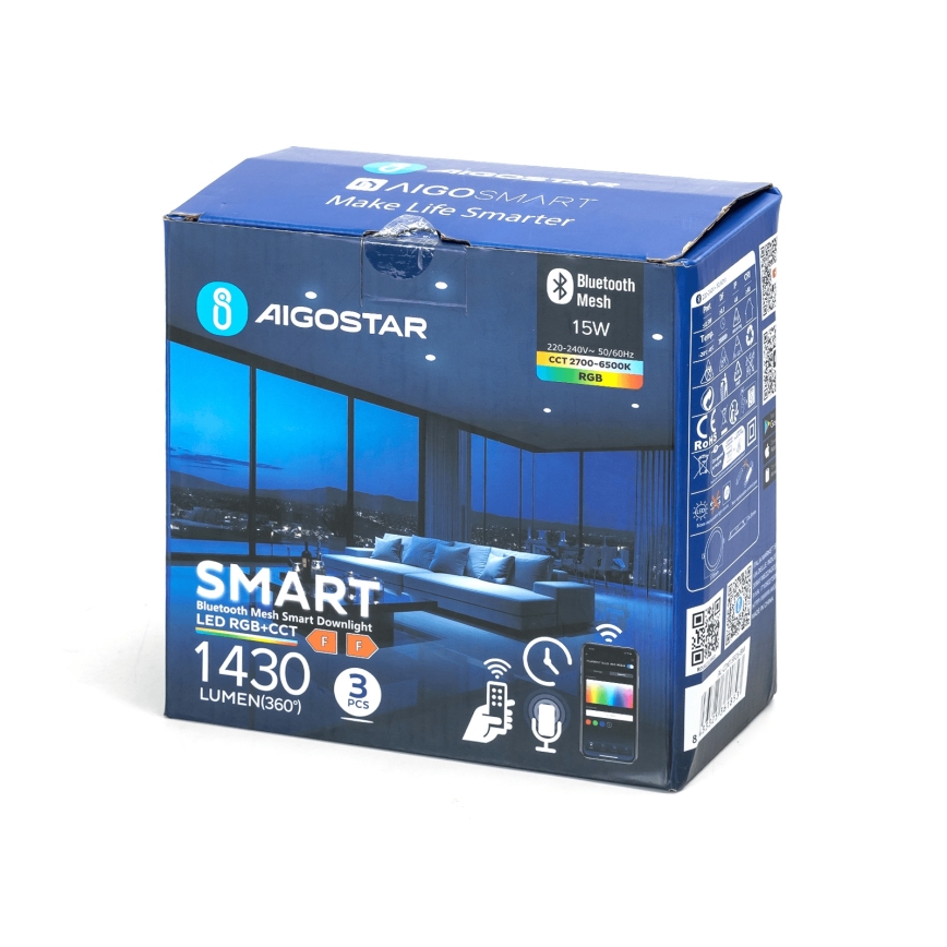 Aigostar - KOMPLEKTAS 3x LED RGB Pritemdomas įleidžiamas lubinis šviestuvas MESH LED/15W/230V 2700K-6500K diametras 17cm