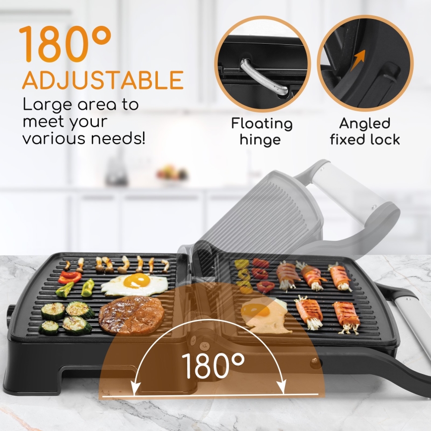 Aigostar - Kontaktinis grilis 1500W/230V matinis chromas/juoda