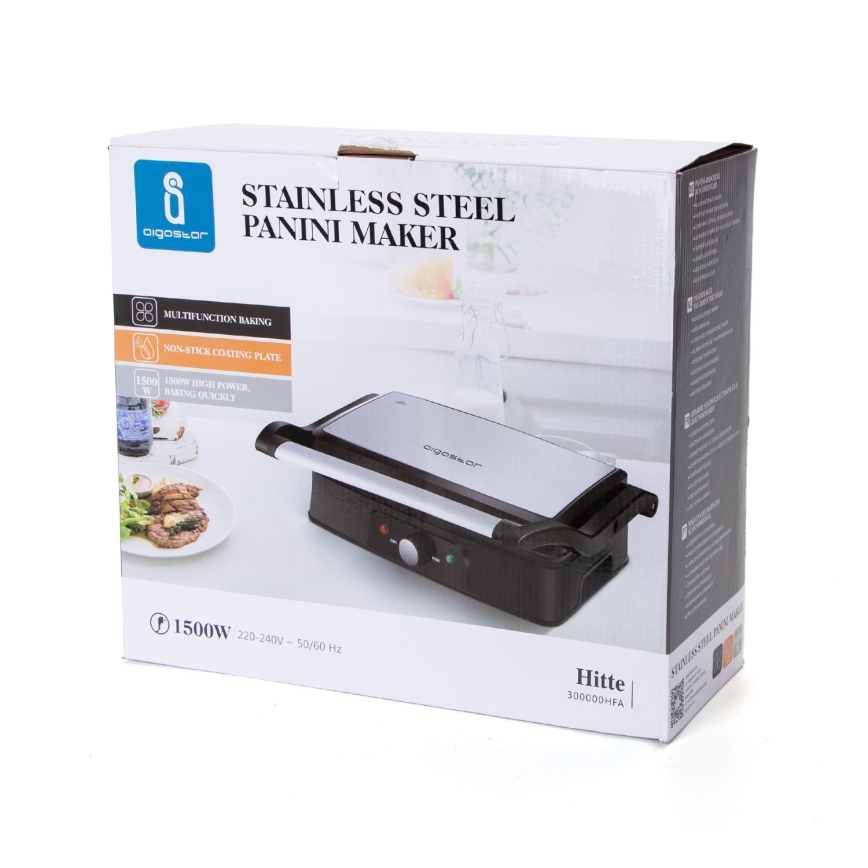 Aigostar - Kontaktinis grilis 1500W/230V matinis chromas/juoda