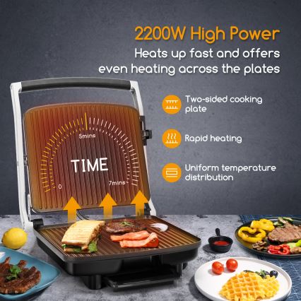 Aigostar - Kontaktinis grilis 2200W/230V matinis chromas/juoda