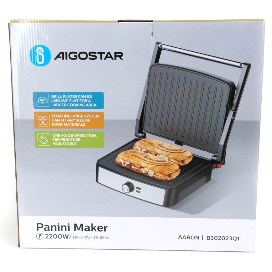 Aigostar - Kontaktinis grilis 2200W/230V juodas/nerūdijančio plieno