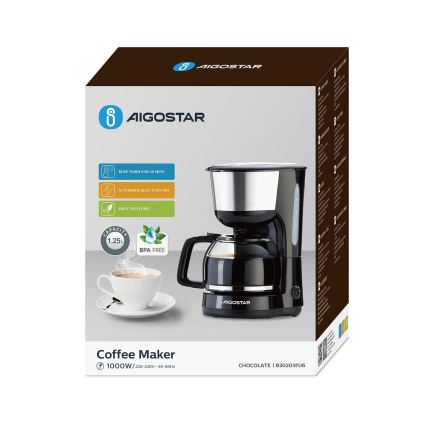Aigostar - Lašinamoji kavos virimo aparatas 1,25 l 1000W/230V juodas
