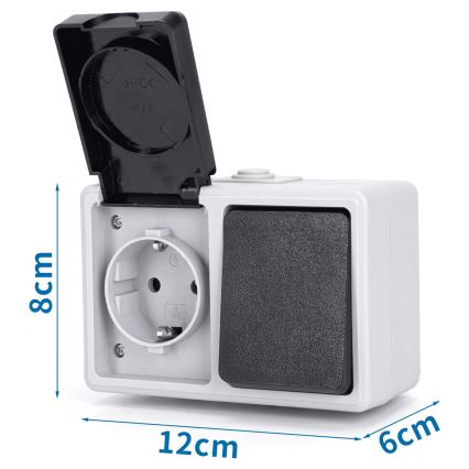 Aigostar - Lauko jungiklis 1P su lizdu 1x16A/250V IP54