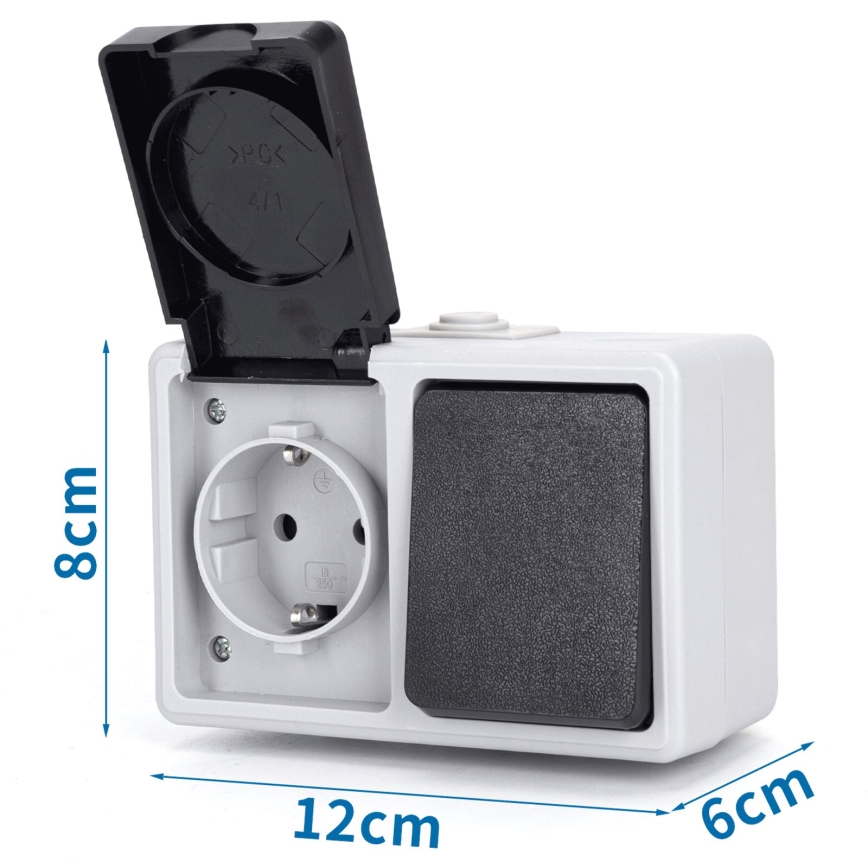 Aigostar - Lauko jungiklis 1P su lizdu 1x16A/250V IP54