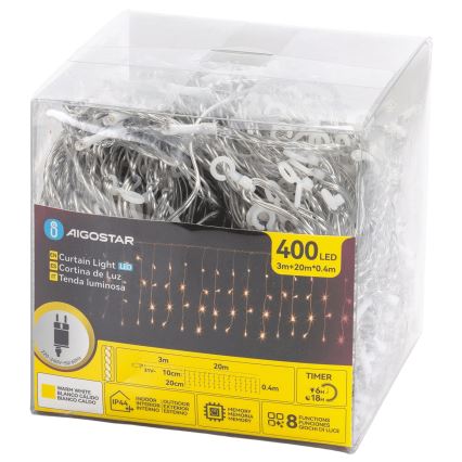 Aigostar - LED lauko Kalėdinė girlianda 400xLED/8 funkcijų 20x0,4m IP44 šiltai balta