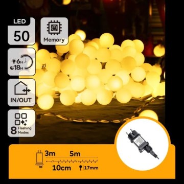 Aigostar - Lauko LED dekoratyvinė girlianda 50xLED/8 funkcijų 5 m IP44 šiltai balta