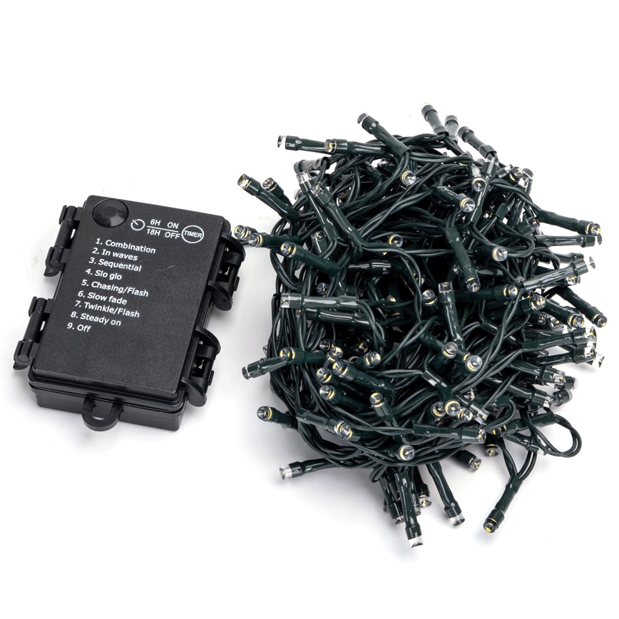 Aigostar - lauko LED girlianda, 200 LED / 8 funkcijų, maitinimas 3 × AA, 10,3 m, IP44, daugiaspalvė