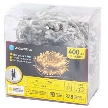 Aigostar - LED lauko girlianda 400xLED/8 funkcijų 20m IP44 šiltai balta