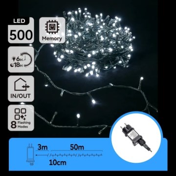 Aigostar - Lauko LED girlianda, 500 LED / 8 režimai, 53 m, IP44, šaltai balta