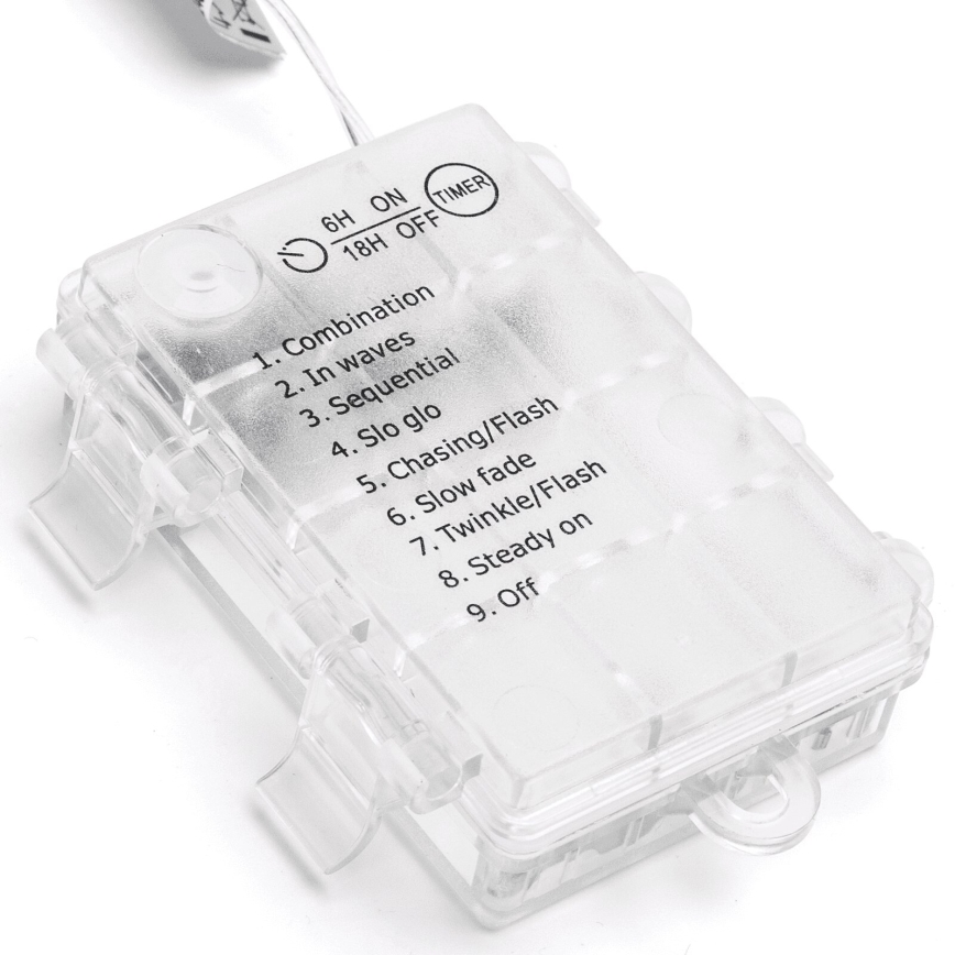 Aigostar - lauko LED kalėdinė girlianda, 200 LED, 8 funkcijos, 3xAA, 5x2m, IP44, šiltai balta