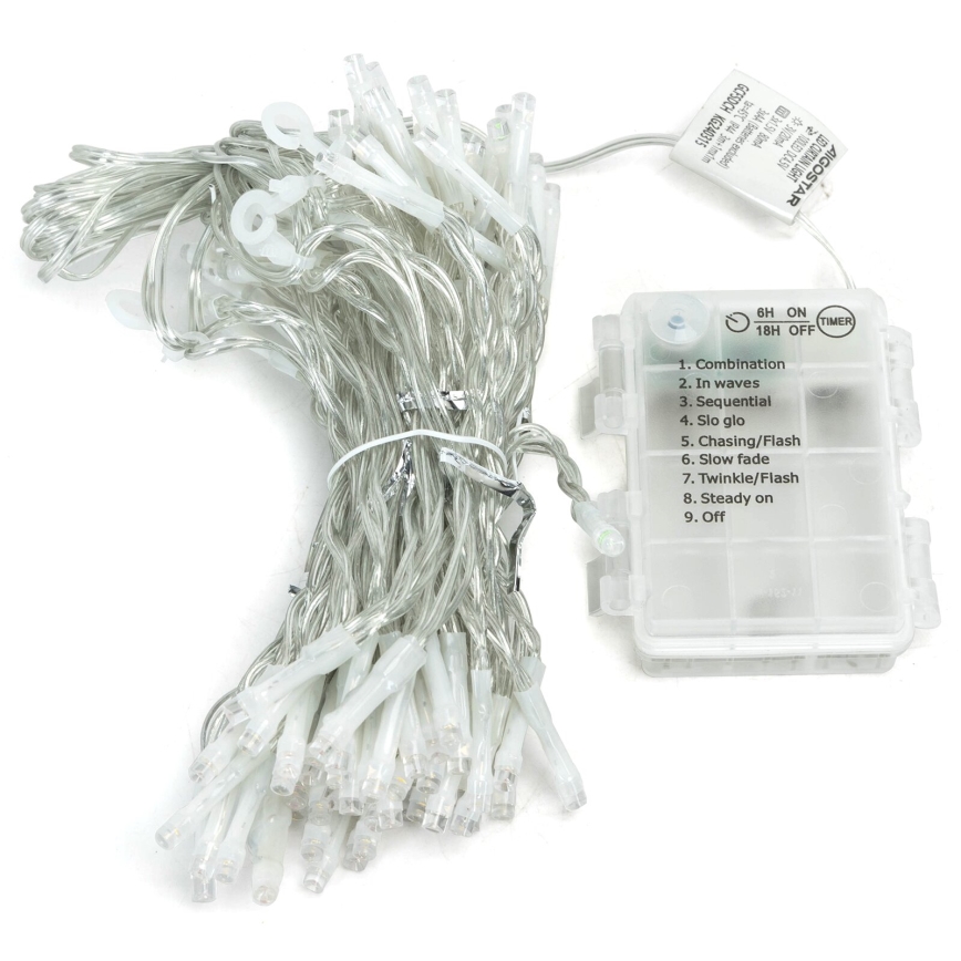 Aigostar-LED Lauko kalėdinė girlianda 300xLED/8 funkcijos 3xAA 6x2m IP44 šaltai balta