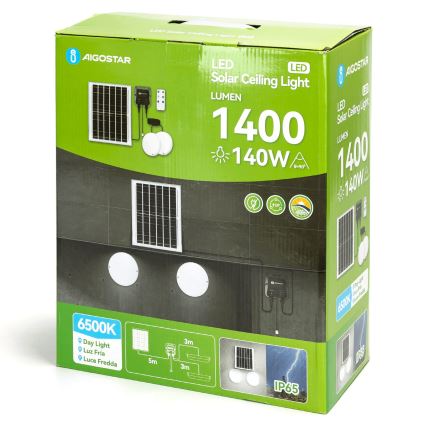 Aigostar - LED apšvietimas, įkraunamas saulės energija 2xLED/70W/12V 12000 mAh 6500K diametras 20,5 cm + nuotolinio valdymo pultas