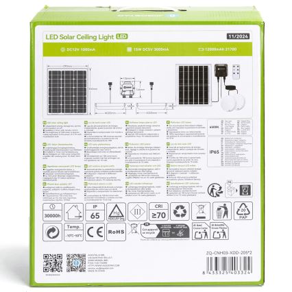 Aigostar - LED apšvietimas, įkraunamas saulės energija 2xLED/70W/12V 12000 mAh 6500K diametras 20,5 cm + nuotolinio valdymo pultas