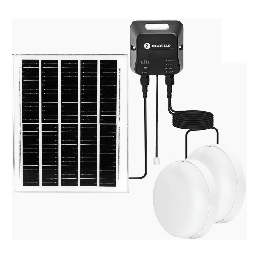 Aigostar - LED apšvietimas, įkraunamas saulės energija 2xLED/70W/12V 12000 mAh 6500K diametras 20,5 cm + nuotolinio valdymo pultas