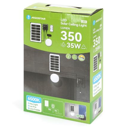 Aigostar - LED apšvietimas, įkraunamas saulės energija LED/35W/12V 3000 mAh 6500K diametras 16,8 cm + nuotolinio valdymo pultas