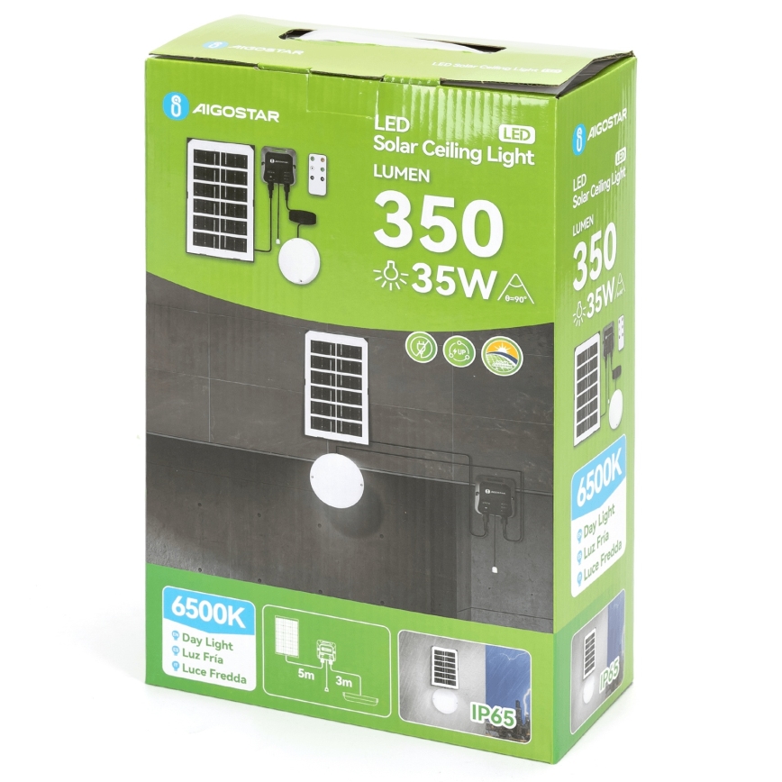 Aigostar - LED apšvietimas, įkraunamas saulės energija LED/35W/12V 3000 mAh 6500K diametras 16,8 cm + nuotolinio valdymo pultas