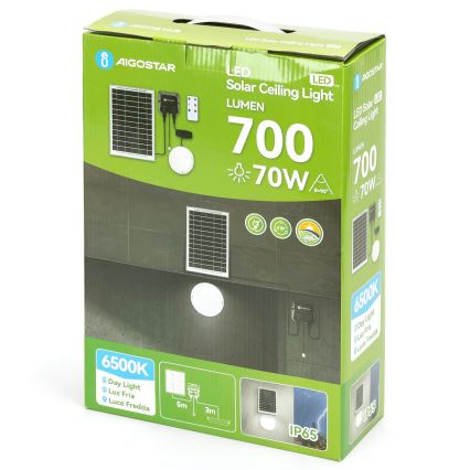 Aigostar - LED apšvietimas, įkraunamas saulės energija LED/70W/12V 6000 mAh 6500K diametras 20,5 cm + nuotolinio valdymo pultas
