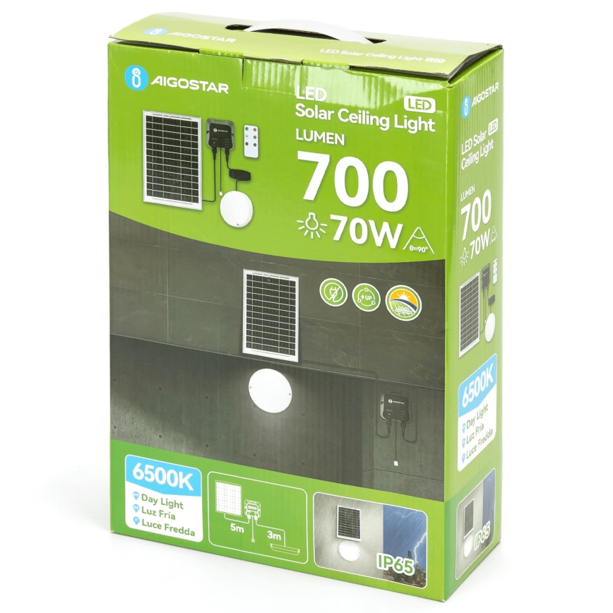 Aigostar - LED apšvietimas, įkraunamas saulės energija LED/70W/12V 6000 mAh 6500K diametras 20,5 cm + nuotolinio valdymo pultas