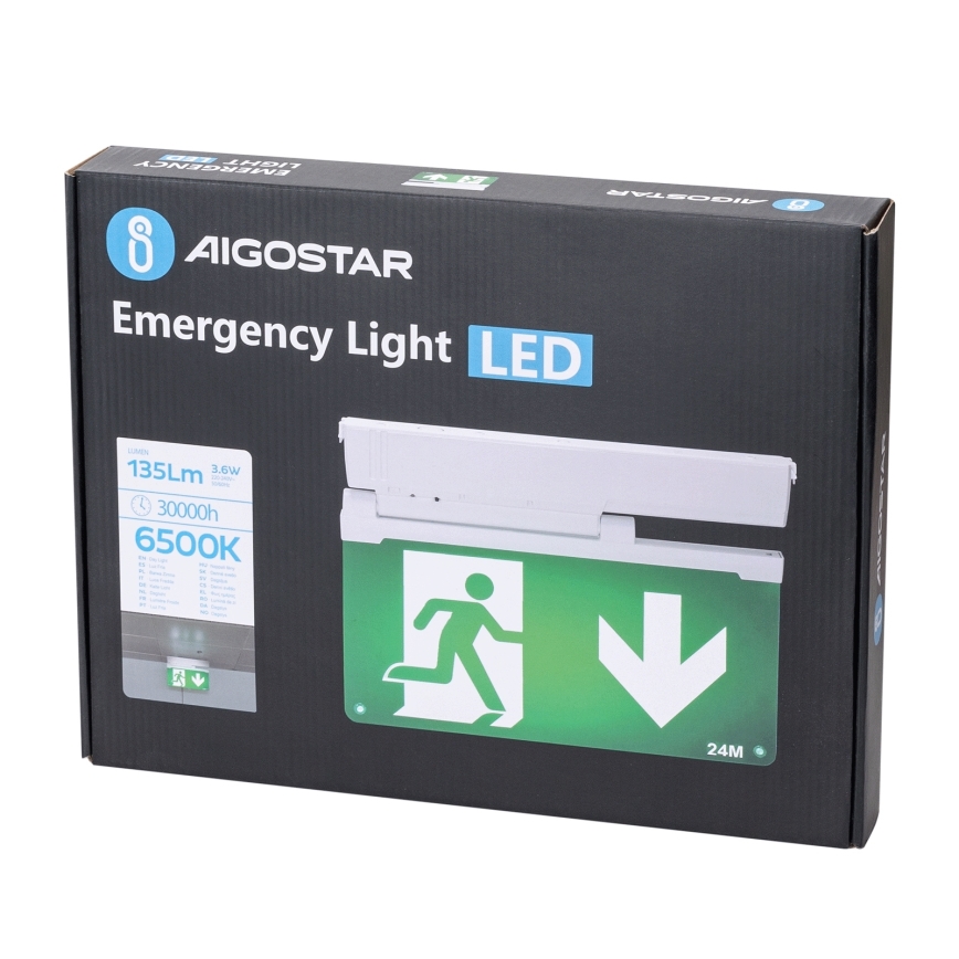 Aigostar - LED avarinė lemputė EMERGENCY EXIT LED/3,6W/230V 6500K 500mAh
