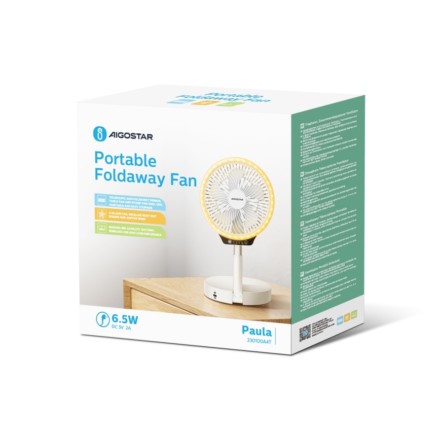 Aigostar - LED Belaidis sulankstomas ventiliatorius su USB prievadu 6,5W/5V