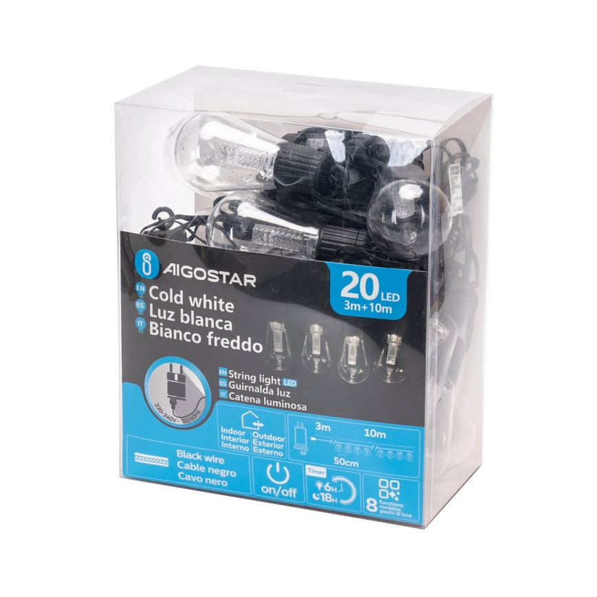 Aigostar - LED Dekoratyvinė lauko girlianda 20xLED/13m IP44 šalta balta