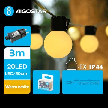 Aigostar - LED Dekoratyvinė lauko girlianda 20xLED/3m IP44 šilta balta