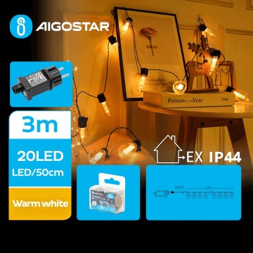 Aigostar - LED Dekoratyvinė lauko girlianda 20xLED/3m IP44 šilta balta