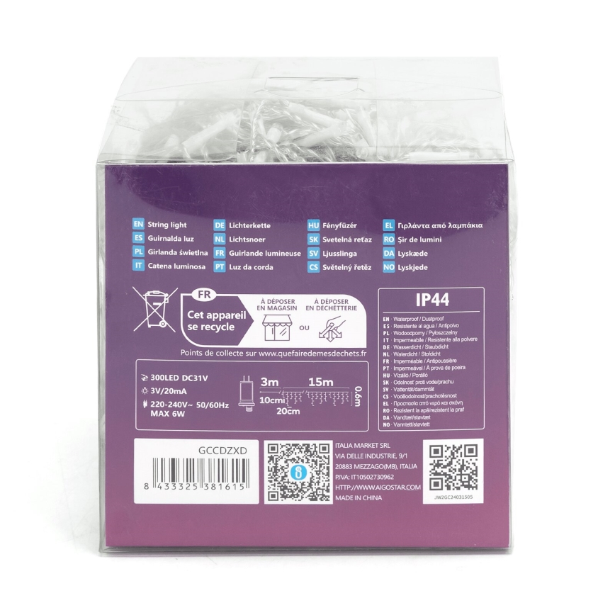 Aigostar - LED Dekoratyvinė lauko girlianda 75xLED/6W/230V 15x0,6m IP44 šalta balta