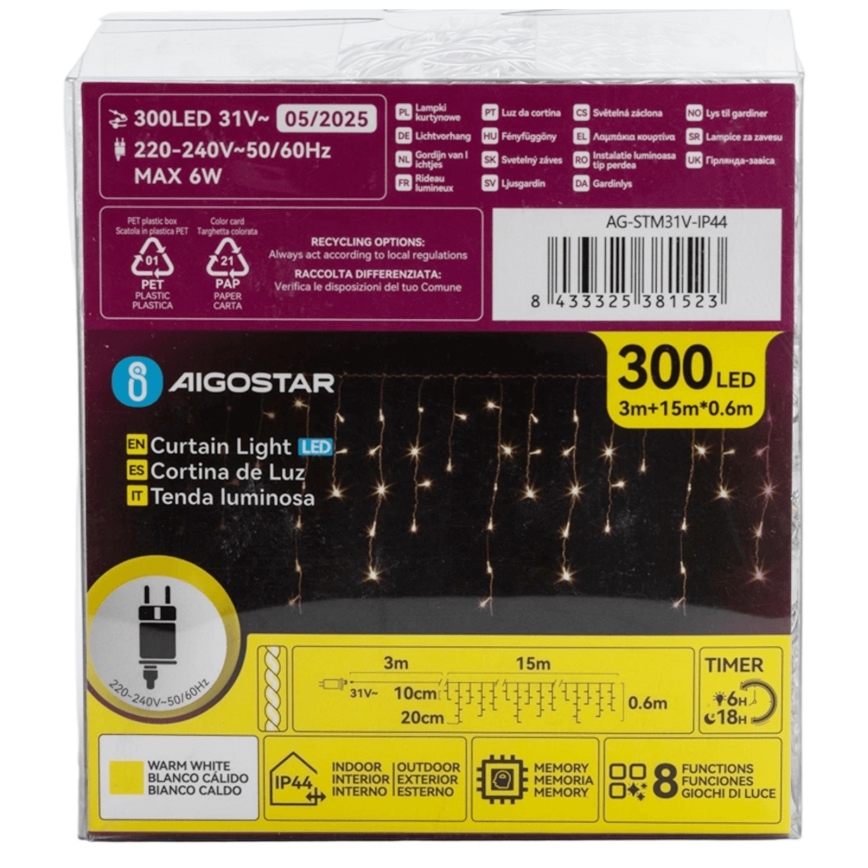 Aigostar - LED Dekoratyvinė lauko girlianda 75xLED/6W/230V 15x0,6m IP44 šilta balta