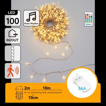Aigostar - LED dimeriuojama lauko kalėdinė girlianda su judesio davikliu 100xLED/3xAA 12m šiltai balta + nuotolinis valdymas