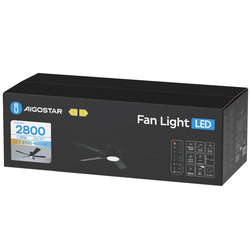Aigostar - reguliuojamas LED lubinis ventiliatorius LED/20W/230V 2700-6500K 132cm juodas + su nuotoliniu pultu