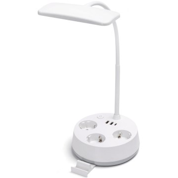 Aigostar - LED Dimeruojama stalinė lempa su lizdais ir USB LED/4,6W/230V 3000/4000/6500K balta
